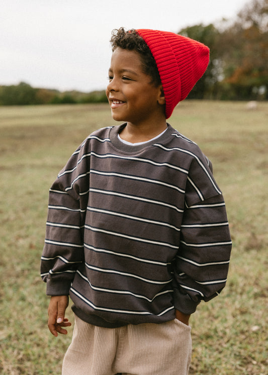 Lightweight Striped Crewneck- Smoky Brown