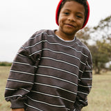 Lightweight Striped Crewneck- Smoky Brown