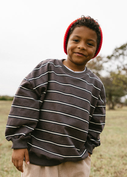 Lightweight Striped Crewneck- Smoky Brown