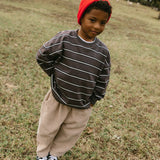 Lightweight Striped Crewneck- Smoky Brown