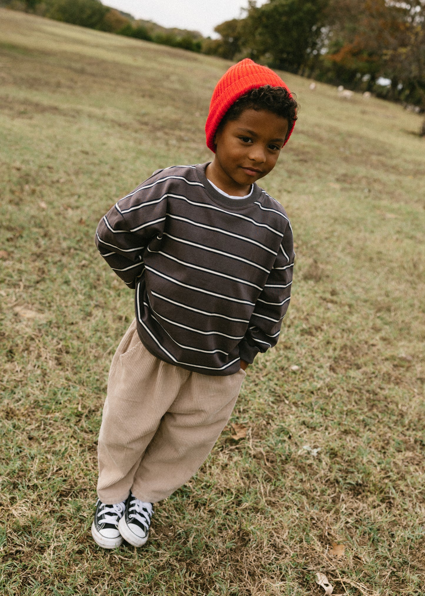 Lightweight Striped Crewneck- Smoky Brown