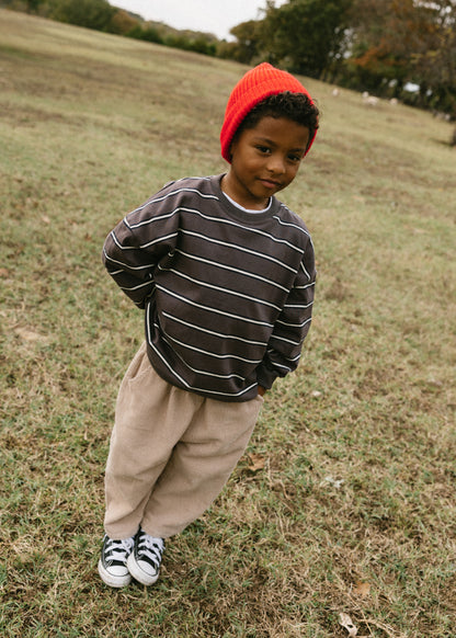 Lightweight Striped Crewneck- Smoky Brown