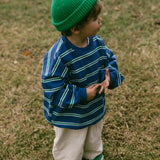 Lightweight Striped Crewneck- Blue