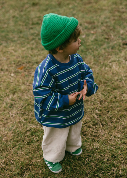 Lightweight Striped Crewneck- Blue