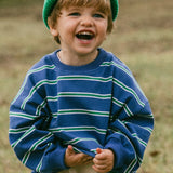 Lightweight Striped Crewneck- Blue
