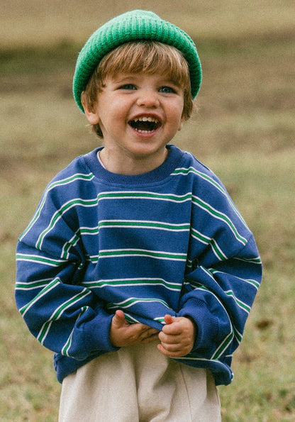 Lightweight Striped Crewneck- Blue