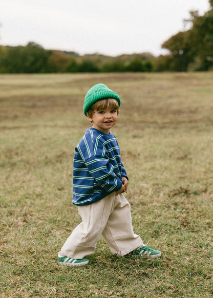 Lightweight Striped Crewneck- Blue