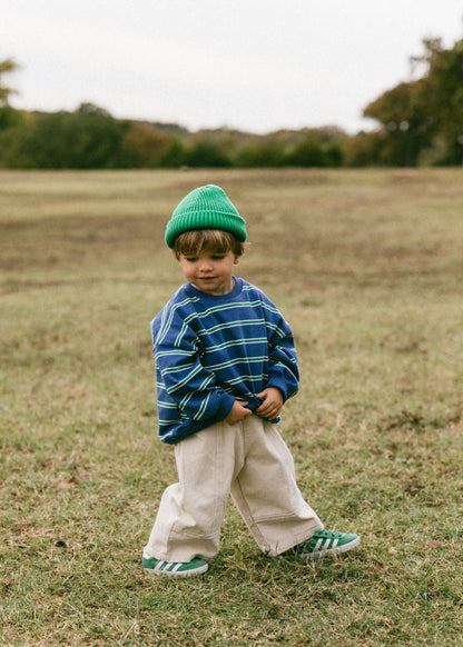 Lightweight Striped Crewneck- Blue