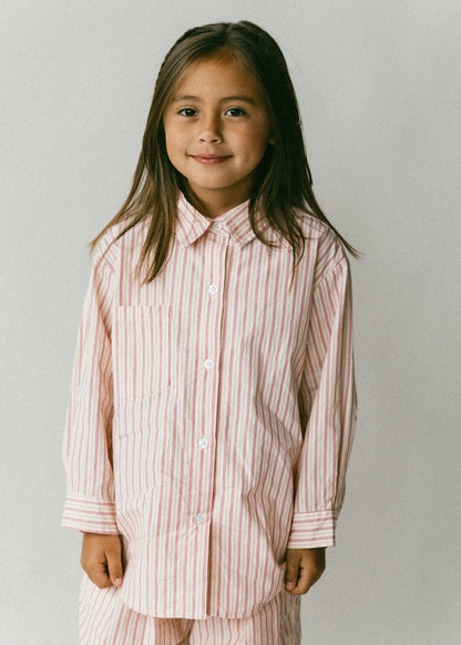 Classic Stripe Button Up- Pink