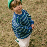 Lightweight Striped Crewneck- Blue