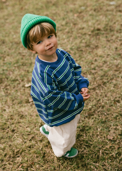 Lightweight Striped Crewneck- Blue
