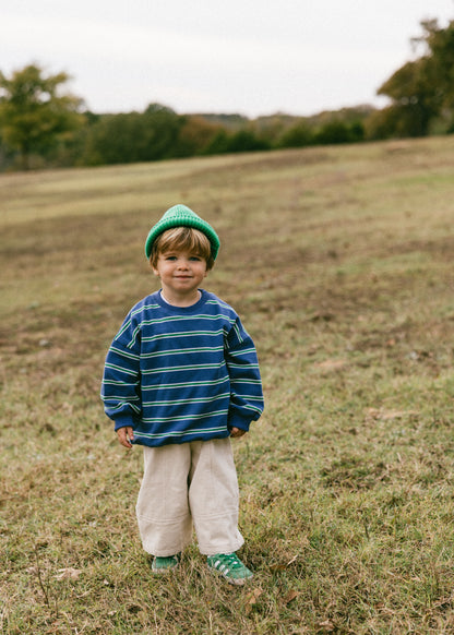 Lightweight Striped Crewneck- Blue