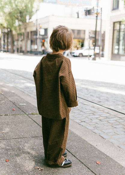 Grid Button Up- Brown