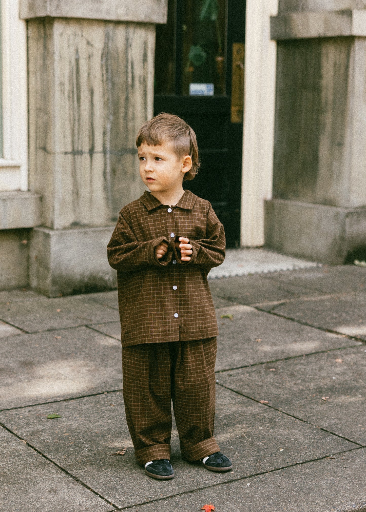 Grid Button Up- Brown