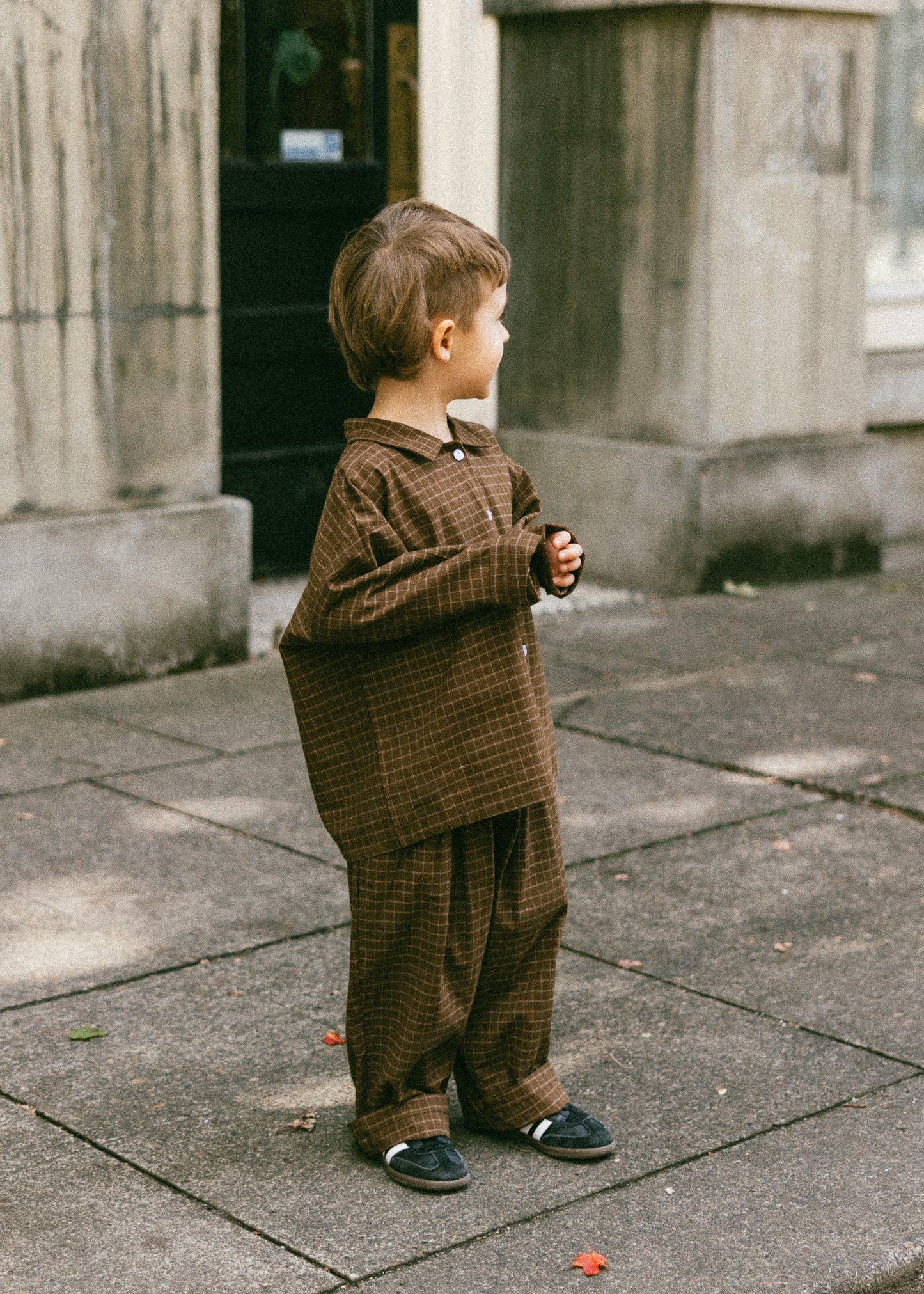 Grid Button Up- Brown