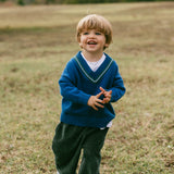 Knitted V-Neck Sweater- Blue