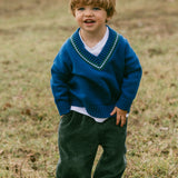 Knitted V-Neck Sweater- Blue