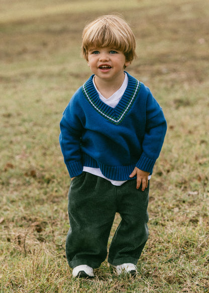 Knitted V-Neck Sweater- Blue