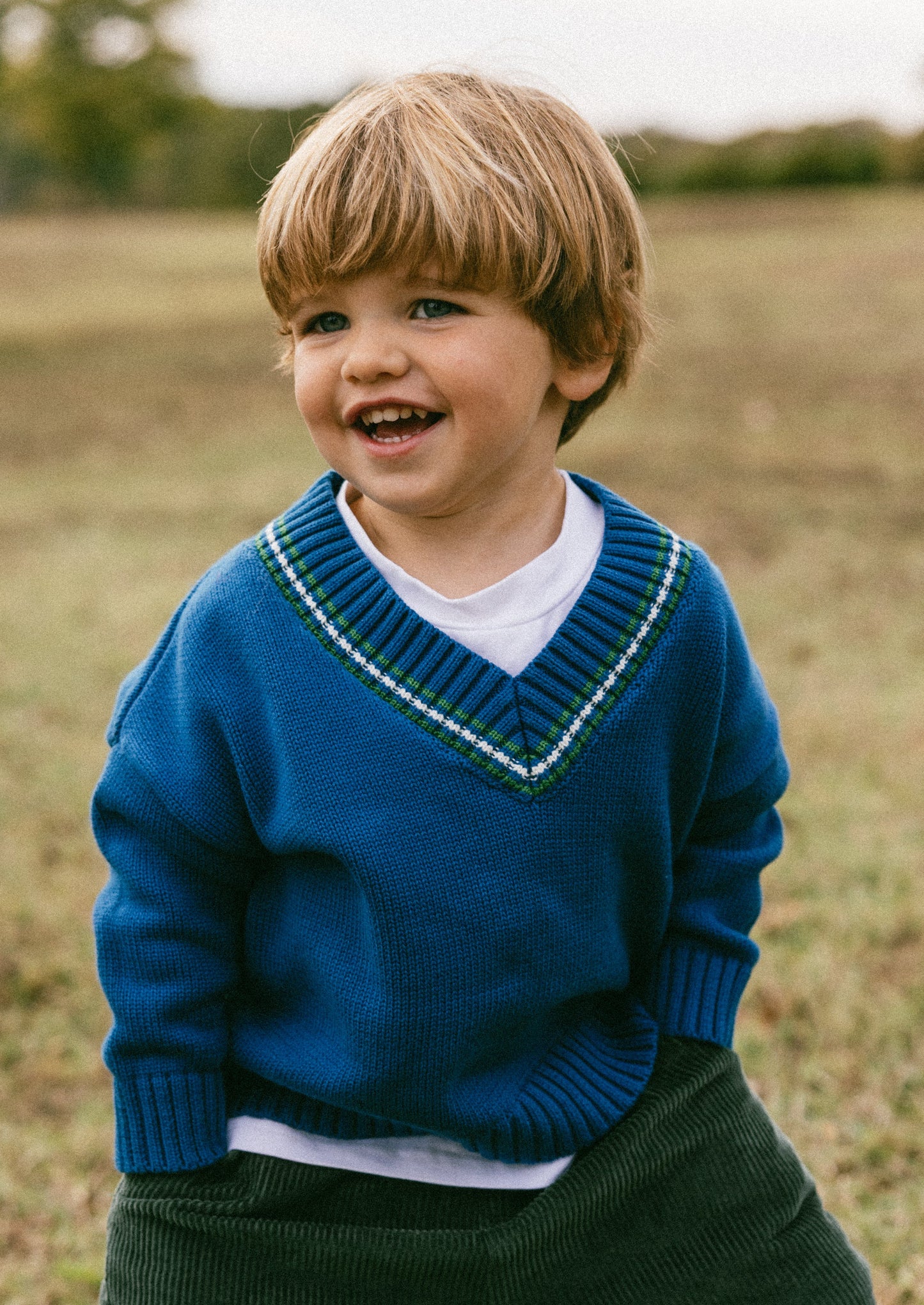 Knitted V-Neck Sweater- Blue