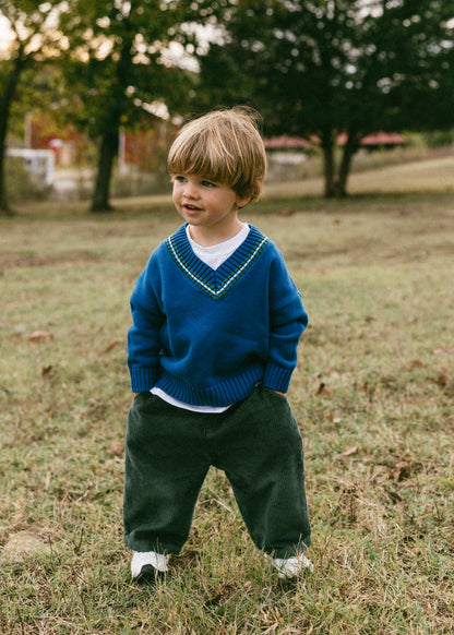 Knitted V-Neck Sweater- Blue