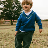 Knitted V-Neck Sweater- Blue