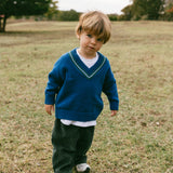 Knitted V-Neck Sweater- Blue