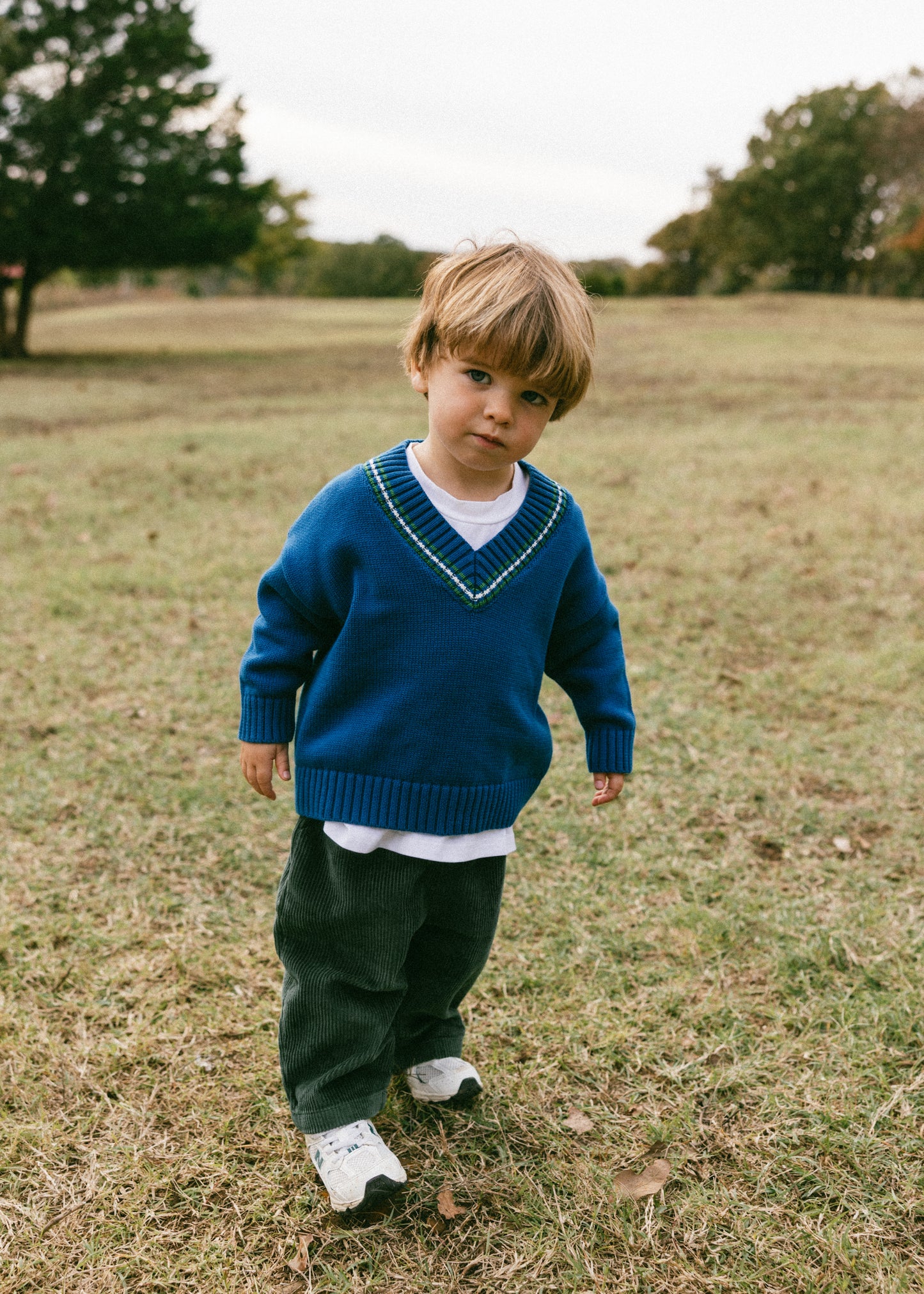 Knitted V-Neck Sweater- Blue
