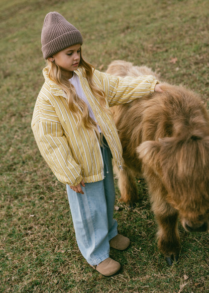 Striped Cotton Bomber- Yellow