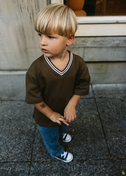 Varsity V-Neck Tee- Brown