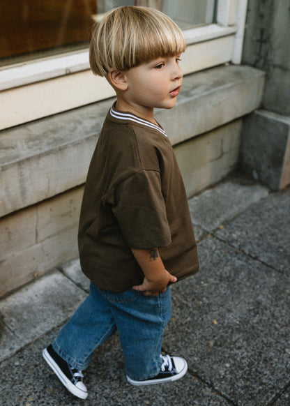 Varsity V-Neck Tee- Brown