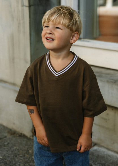 Varsity V-Neck Tee- Brown