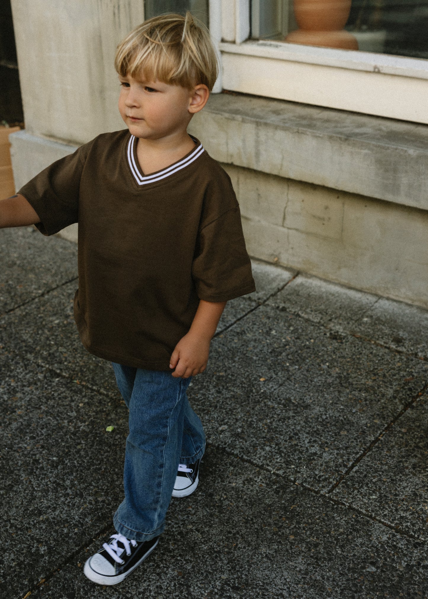 Varsity V-Neck Tee- Brown