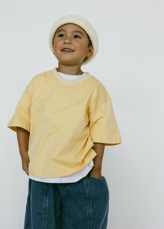 Varsity V-Neck Tee- Vintage Yellow