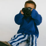 Knitted Striped Pants- Blue