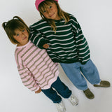 Lightweight Striped Crewneck- Green