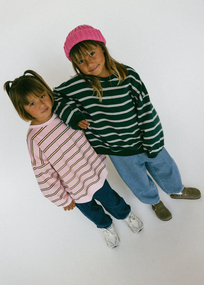 Lightweight Striped Crewneck- Green