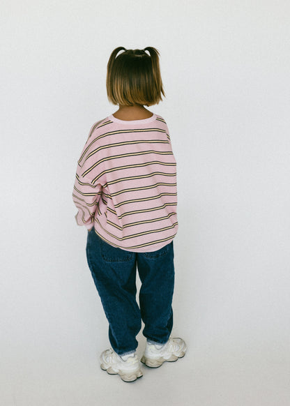 Lightweight Striped Crewneck- Pink