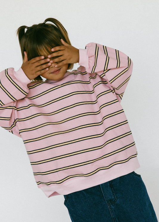 Lightweight Striped Crewneck- Pink