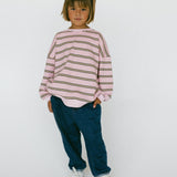 Lightweight Striped Crewneck- Pink