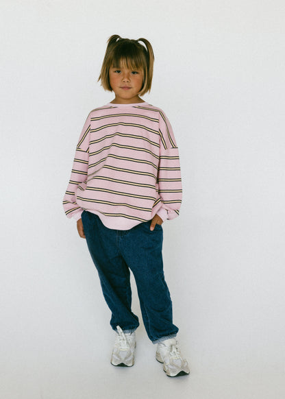 Lightweight Striped Crewneck- Pink