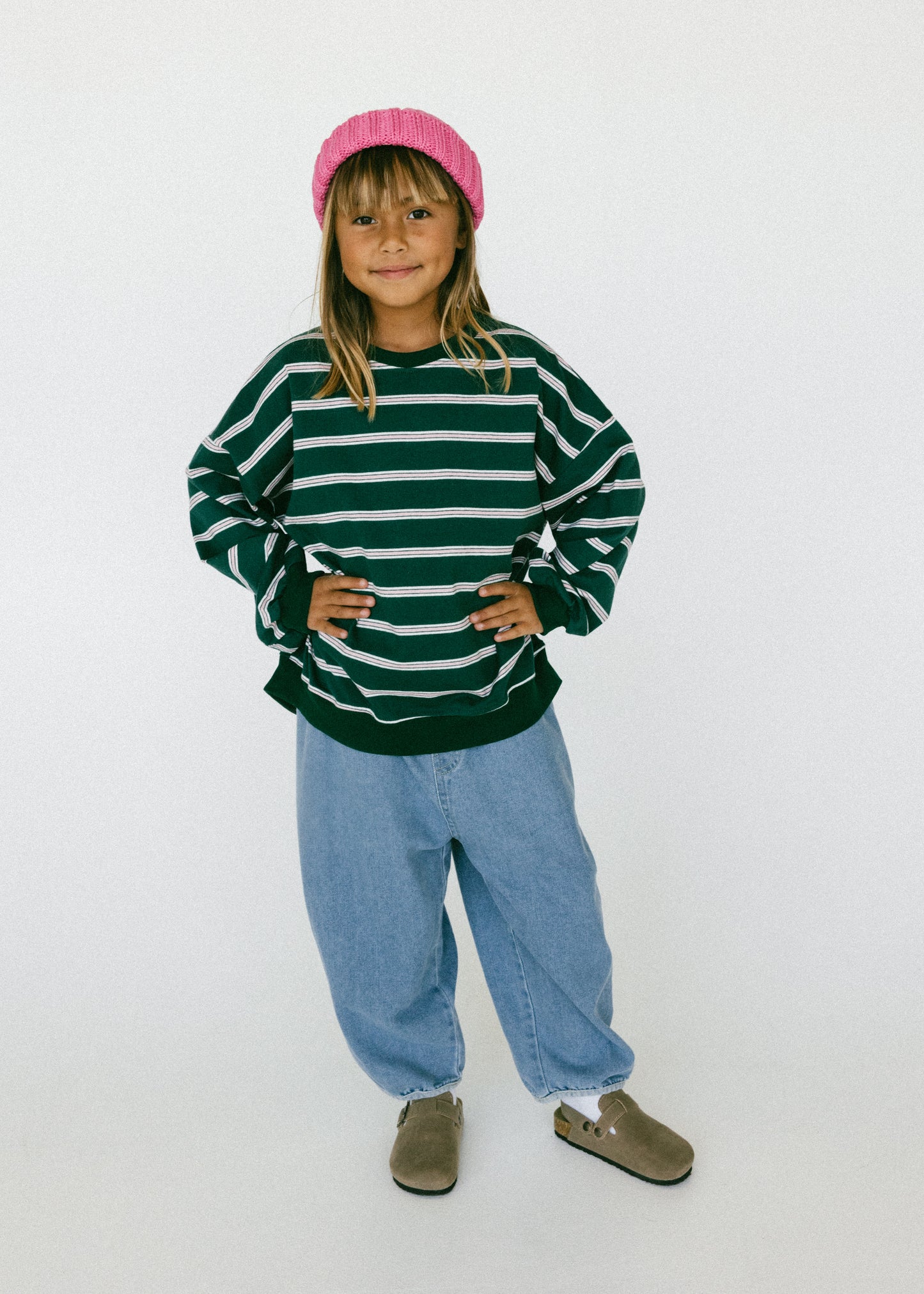 Lightweight Striped Crewneck- Green