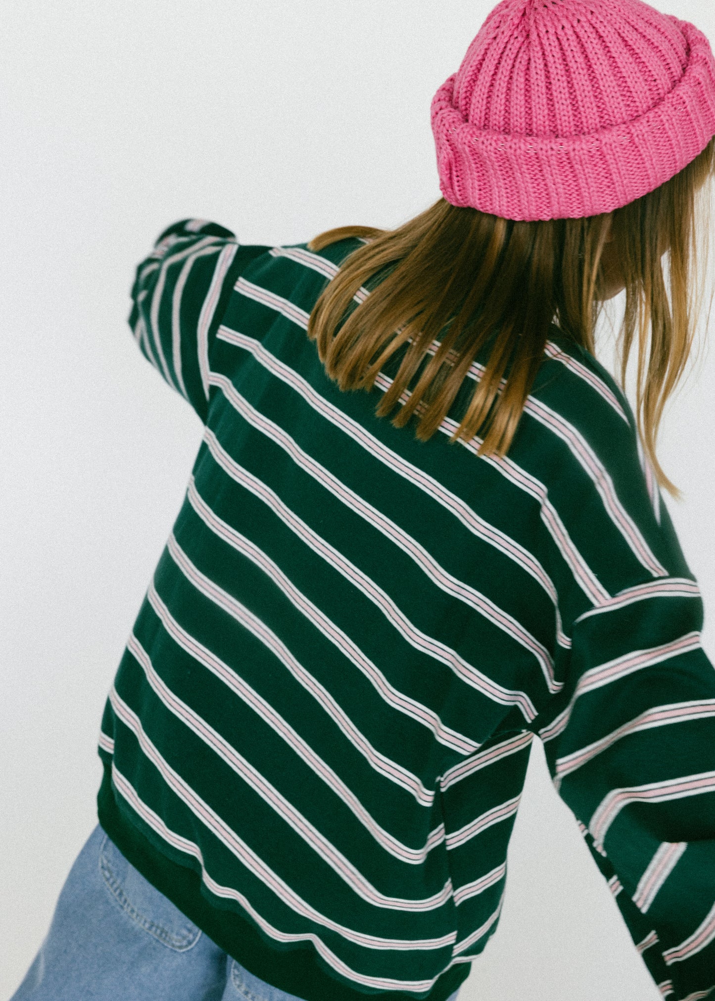 Lightweight Striped Crewneck- Green