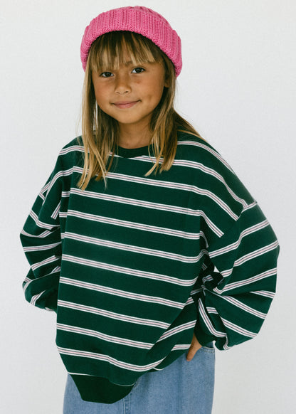 Lightweight Striped Crewneck- Green