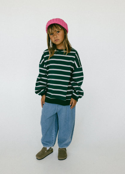 Lightweight Striped Crewneck- Green