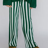 Knitted Striped Pants- Green