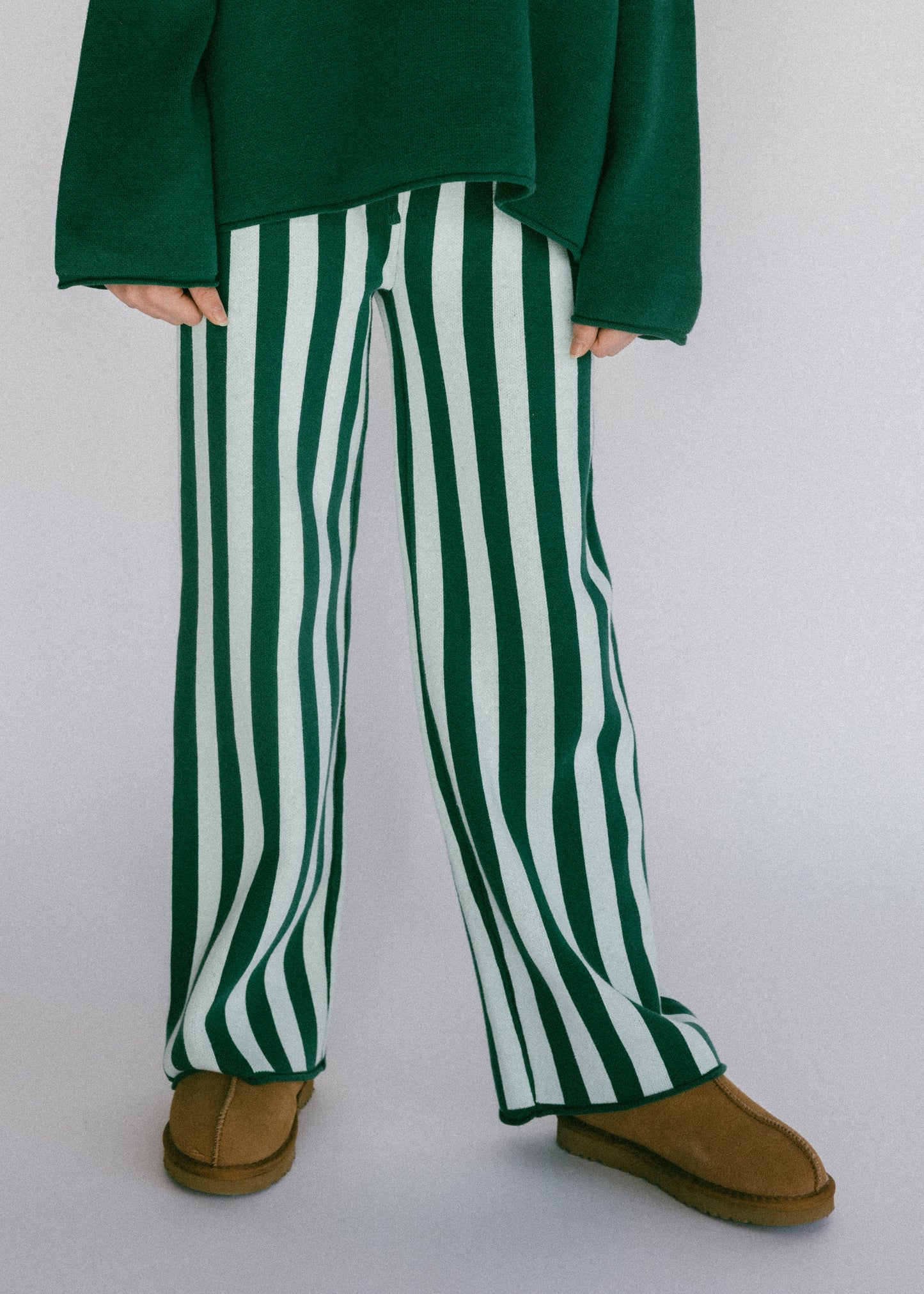 Knitted Striped Pants- Green