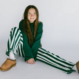 Knitted Striped Pants- Green