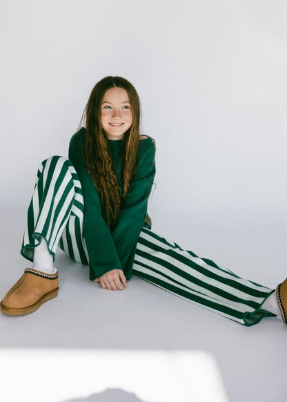 Knitted Striped Pants- Green