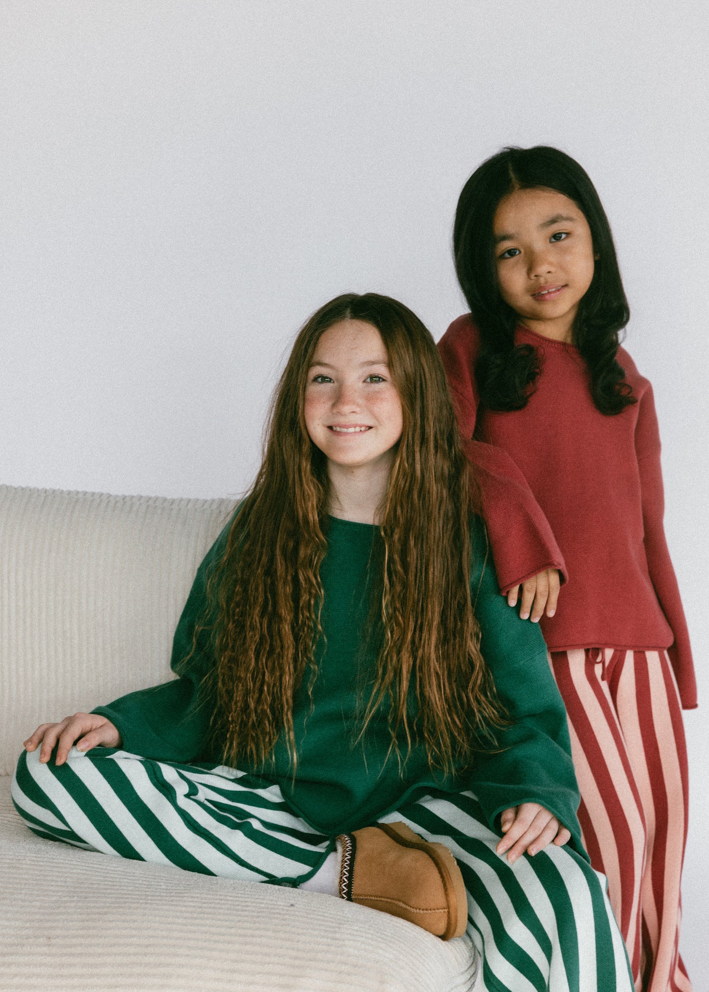 Knitted Striped Pants- Warm Rose