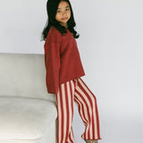Knitted Striped Pants- Warm Rose
